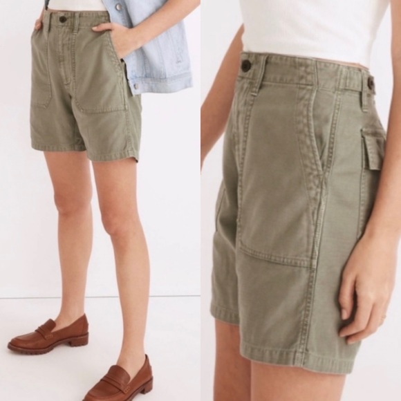 Madewell Pants - NWT Madewell Relaxed Fatigue High Waisted Mid Length Cargo Shorts Olive Green